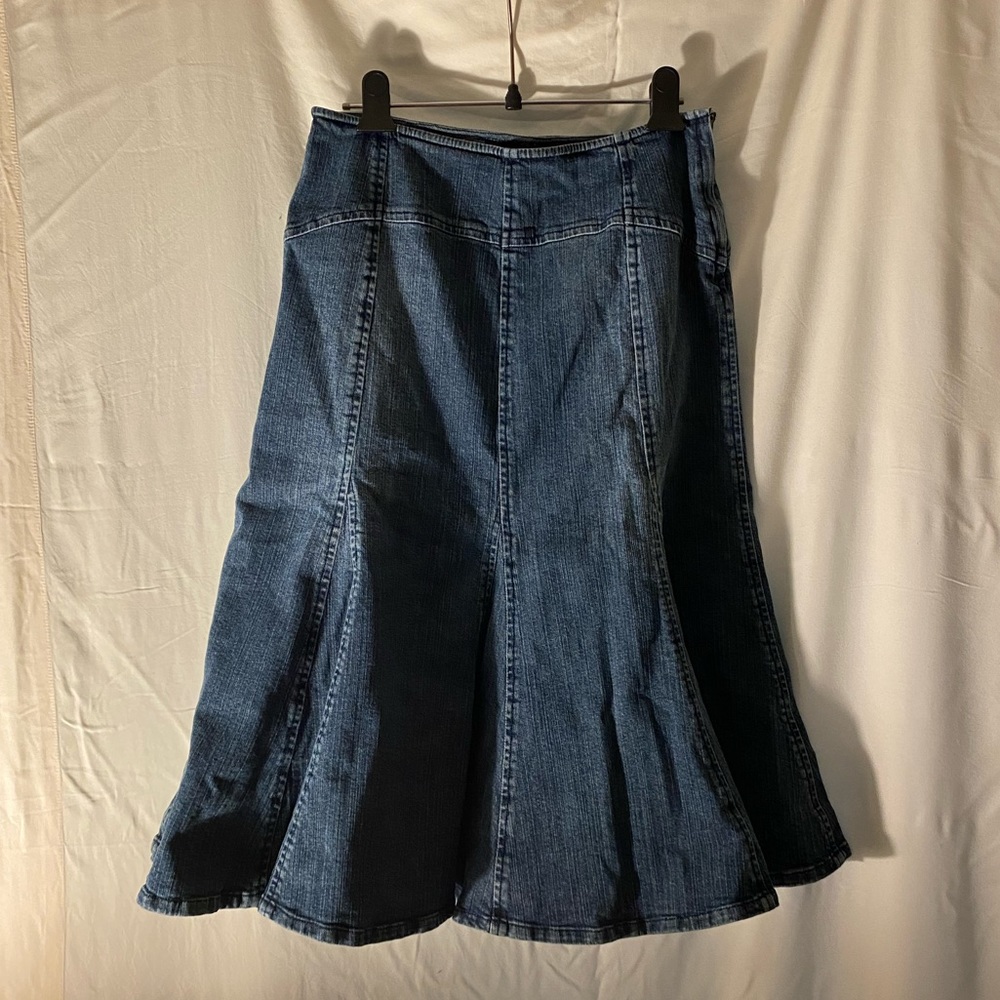 INC flared midi denim skirt